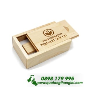 Hộp đựng USB gỗ trượt khắc logo